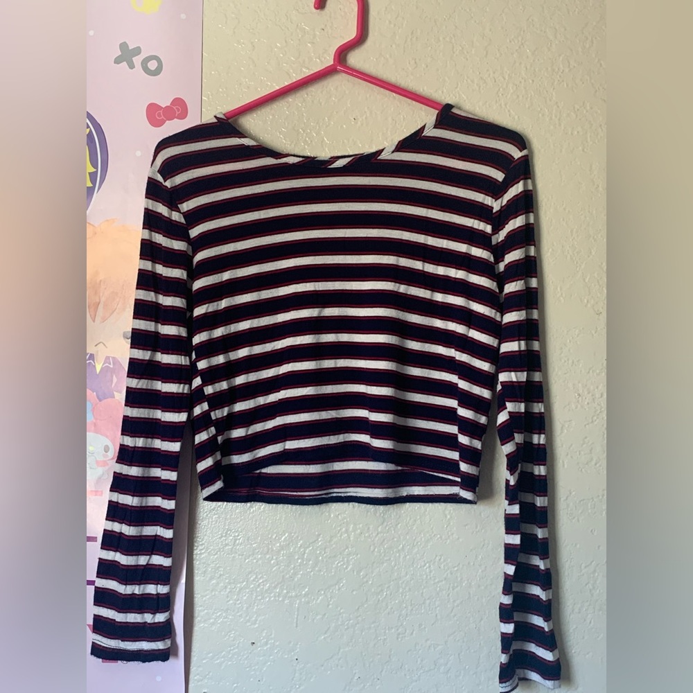 striped long sleeve crop top - women